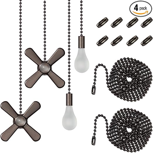 Ceiling Fan Pull Chain , Including 4Pcs Beaded Ball Fan Pull Chain Pendant, Extra 8Pcs Pull Loop Connectors, 2Pcs 36 inches Fan Pull Chain Extension. (Oil Rubbed Bronze)