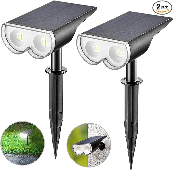 Linkind StarRay Solar Spot Lights Outdoor, 16 LEDs IP67 Waterproof Dusk-to-Dawn Landscape Spotlights, 6500K Daylight Wall Lights for Garden Yard Driveway Walkway, 2 Pack