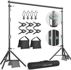 Julius Studio [Enhanced Heavy Duty] 10.1 x 8 ft. (W x H) Backdrop Stand Background Support, Upgraded Strong & Sturdy Frame, Thicker Pole, Metal Cap Head, Heavy Joint, Anti-Slip Rubber Shoe, JSAG283