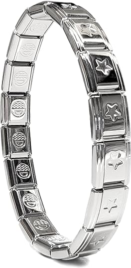 Dolceoro 9mm Italian Starter Charm Bracelet, Starting at 18 Links for 6” Wrist Size - for Larger Sizes SELECT A SIZE Option, Interlocking Stainless Steel Modular Links