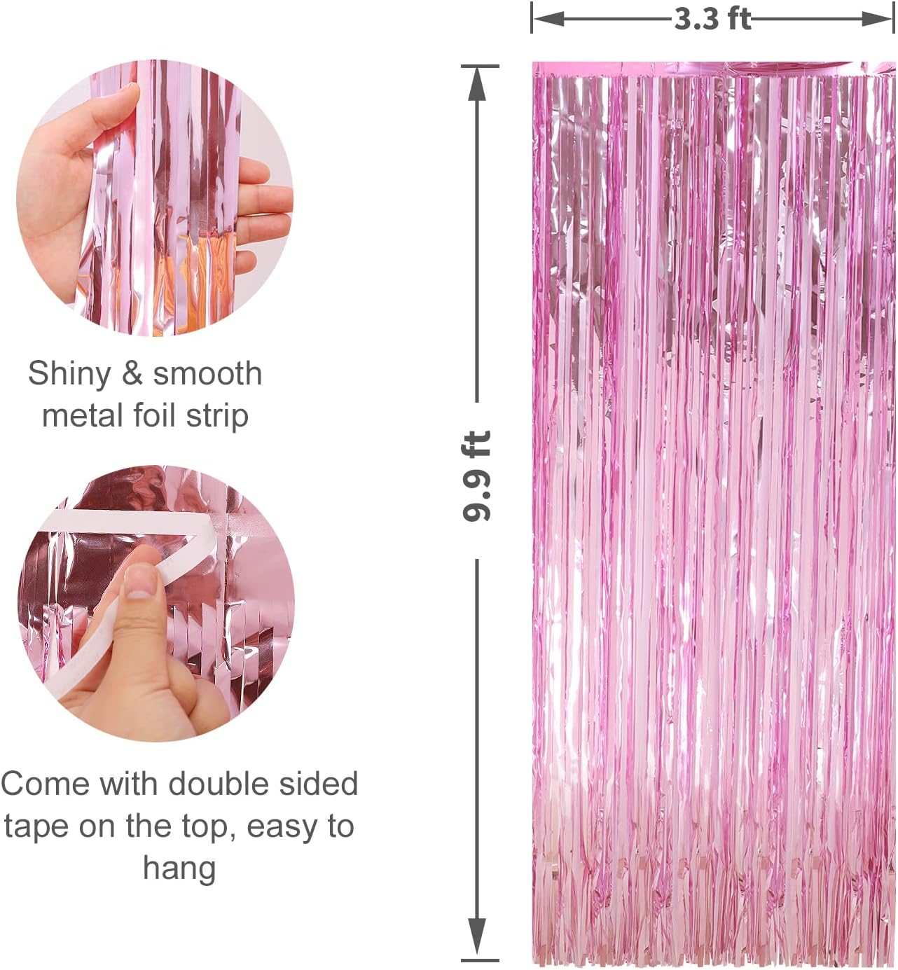 Crosize 2 Pack 3.3 x 9.9 ft Pink Foil Fringe Backdrop Curtain, Streamer Backdrop Curtains, Streamers Birthday Party Decorations, Tinsel Curtain for Parties, Galentines Decor, Preppy, Photo Booth