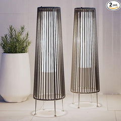 Grand patio Outdoor Floor Solar Light 2-Pack, All-Weather Wicker Solar Patio Lamp Waterproof Outside Solar Deck Lamp for Porch, Yard, Garden, Lawn Decorations - Gray, Gordes 2 PCS