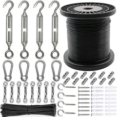 Belio String Light Hanging Kit，Stainless Steel Cable for Outdoor Lights，Globe String Light Suspension Kit Include 182 FT Wire Rope Cable Turnbuckle and Hooks