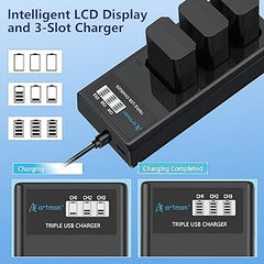 Artman 3-Pack NP-FW50 Battery and Upgraded 3-Slot LCD Charger Compatible with Sony ZV-E10, Alpha A6000 A6300 A6400 A6500 A5000 A5100 A7 A7II A7R A7RII A7S A7SII RX10 II III Camera