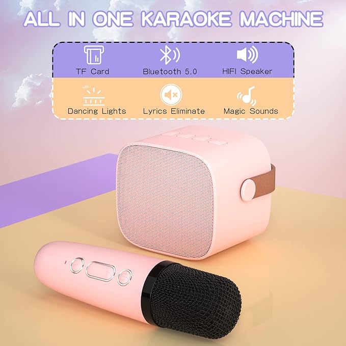 YLL Kids Karaoke Machine, Portable Bluetooth Speaker with Wireless Microphone, Christmas Kids Toys Gifts for Girls 4, 5, 6, 7, 8, 9, 10 +Year Old (Lightpink)