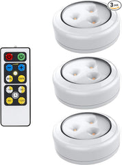 Brilliant Evolution Wireless LED Puck Lights with Remote Control, 3 Pack - Under Cabinet, Closet Light - Battery Powered - Under Counter Lighting - Stick On Lights - Under Counter Lights