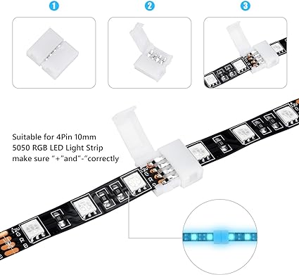 WENHSIN 10Packs 4-Pin RGB LED Light Strip Connectors 10mm Unwired Gapless Solderless Adapter Terminal Extension for SMD 5050 Multicolor Strip