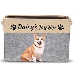 Personalized Dog Toy Box Storage Custom Dog Basket with Pet's Name Cat Dog Toy Storage Gift for Dog Lovers (Grey)