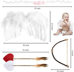 AMOR PRESENT Baby Angel Wings, 5PCS Newborn Photoshoot Clothes White Angel Feather Wing Baby Cupid Costume Set