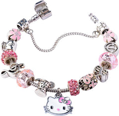 AMANO Hello Kitty bracelet - Chain Cuff jewelry charms for bracelets, cute stainless steel charm, fashion cartoon accessories for women girls kids sisters Bff friendship wife gifts birthday from