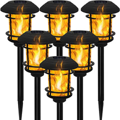 Dynaming 6 Pack Solar Flame Torch Lights Outdoor, Flickering Flame Garden Light, Solar Powered Auto On/Off Decorative Lights, Waterproof Landscape Lighting for Lawn Patio Yard Walkway Driveway