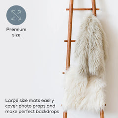 First Landings Faux Fur Baby Photoshoot Props (Set of 2) - Ultra Soft 28" x 24" Faux Fur Blanket Newborn Photography Props, Beige, Cream White Photo Backdrop