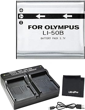 UltraPro LI-50B High-Capacity Replacement Battery w/Rapid Dual Charger for Select Olympus Cameras Bundle Includes: Deluxe Microfiber Cleaning Cloth