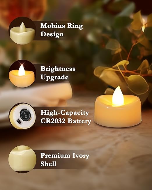 YOJACIKI Flameless Candles, 24 Pack LED Tea Lights Candles Battery Operated, Last 200+ Hrs Flickering Tea Lights, Flameless Tealight Candles for Halloween Diwali Fall Christmas Wedding D 1.5”x H 1.25”