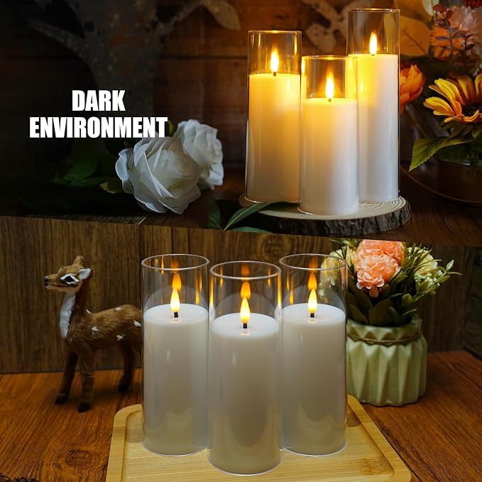 kakoya Flickering Flameless Candles Battery Operated with Remote and 2/4/6/8 H Timer Plexiglass Led Pillar Candles Pack of 9 (D2.3"xH 5"6"7")with Realistic Moving Wick Candles for Home Decor(White)