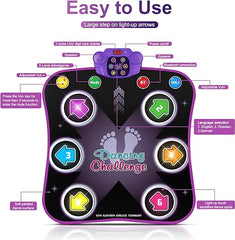 Flooyes Dance Mat Toys for 3-12 Year Old Kids, Electronic Dance Pad with Light-up 6-Button Wireless Bluetooth, Music Dance with 5 Game Modes, Christmas Toys Gifts for 3 4 5 6 7 8 9 10+ Year Old Girls