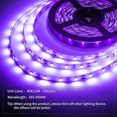 YAYIT 40 Foot Led Black Light Strip Kit, 720 Units Led, 12V Flexible Blacklight Fixtures, Non-Waterproof