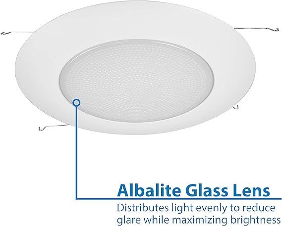 NICOR Lighting 6 inch White Recessed Shower Trim with Albalite Lens (17505)