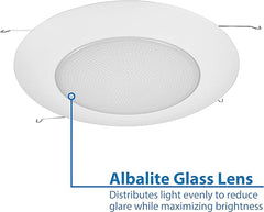 NICOR Lighting 6 inch White Recessed Shower Trim with Albalite Lens (17505)