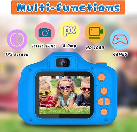 Seckton Upgrade Kids Selfie Camera, Christmas Birthday Gifts for Boys Age 3-9, HD Digital Video Cameras for Toddler, Portable Toy for 3 4 5 6 7 8 Year Old Boy with 32GB SD Card-Navy Blue