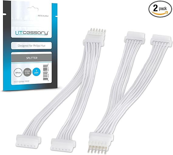 Litcessory Splitter for Philips Hue Lightstrip Plus (2 Pack, White - Micro 6-PIN V4)