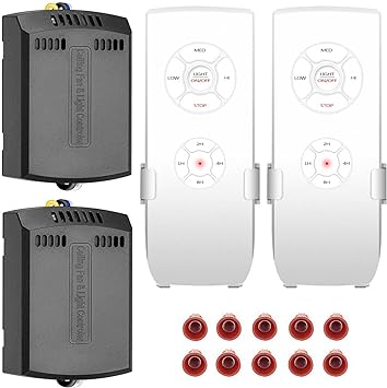 2 Pack Small Size Universal Ceiling Fan Remote Control Kits, 3-in-1 Fan Speed, Light and Timing Wireless Control Receiver for Ceiling Fan Lamp, Fit Hunter Harbor Breeze Westinghouse Honeywell and More