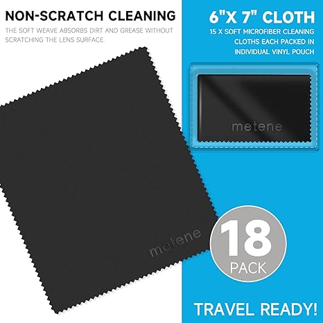 Metene 18 Pack Microfiber Cleaning Cloths (6"x7") in Individual Vinyl Pouches | Glasses Cleaning Cloth for Eyeglasses, Phone, Screens, Camera Lens and Other Delicate Surfaces Cleaner (Multi-Colored)