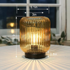 LUSHARBOR Battery Operated Lamp, Cordless Table Lamps for Home Decor, Battery Powered Nightlight with LED Bulb, Decorative Glass Beside Lamp for Bedroom Living Room-Gold