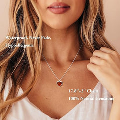 SmileBelle Red Heart Necklace Carnelian necklace for women, red stone heart pendant necklace for girls, silver heart jewelry as cute lover necklace for teen, red crystal necklaces as Anniversary Gifts