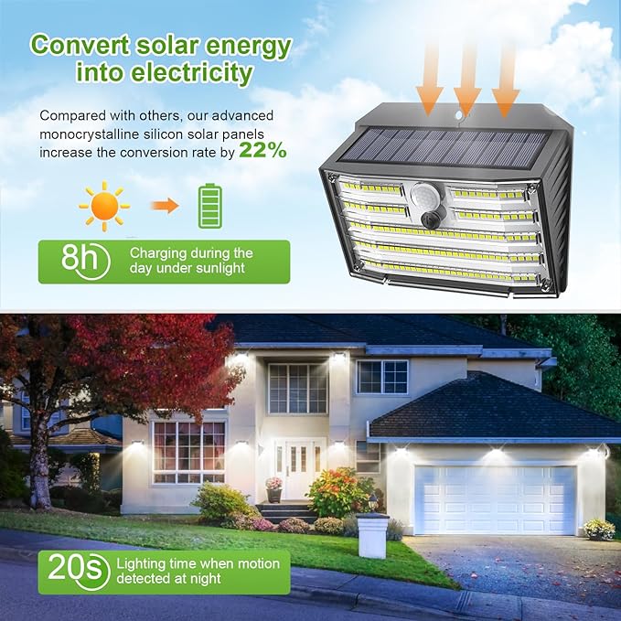 CLAONER Solar Lights Outdoor [𝟔 𝐏𝐚𝐜𝐤/126 LED], Wireless Motion Sensor Lights, IP65 Waterproof Security Lights 3 Modes, 270° Lighting Angle, Ultra-Bright Wall Lights for Deck Patio Fence Garage