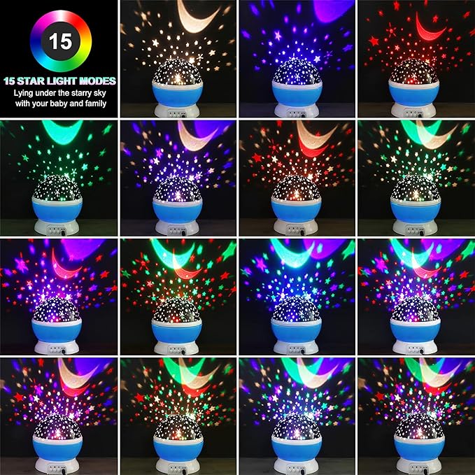 Votozi Night Light for Kids, Kids Night Light, Star Night Light, Moon and Star Projector 360 Degree Rotation - 4 LED Bulbs 9 Light Color Changing with USB Cable, Unique Gift for Men Women Children