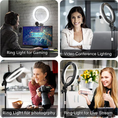 Desk Ring Light with Stand for Computer Zoom Meetings - 10.5'' Desktop Ring Lights with Phone Holder for Laptop Video Conference Lighting, Online Video Call, Video Record, Podcast, Live Streaming