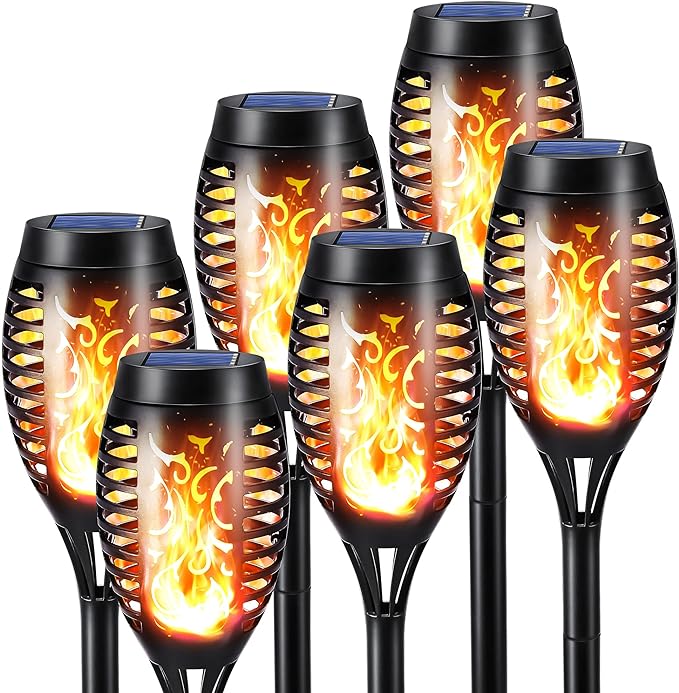 Toodour Solar Torch Flame Lights, 6 Pack Solar Christmas Lights Outdoor with Flickering Flame, Waterproof Solar Pathway Lights Landscape Decoration Lighting for Garden, Lawn, Yard, Xmas Decorations