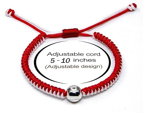 Handmade Braided Bracelets Baseball Gifts for Boys Adjustable Wristbands with Baseball Beads, Inspirational Baseball Bracelets for Girls Teens Adults (Red and Black 2PCS)