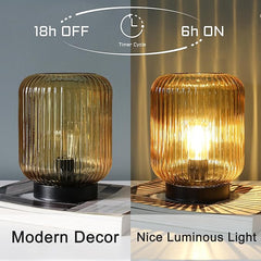 LUSHARBOR Battery Operated Lamp, Cordless Table Lamps for Home Decor, Battery Powered Nightlight with LED Bulb, Decorative Glass Beside Lamp for Bedroom Living Room-Gold