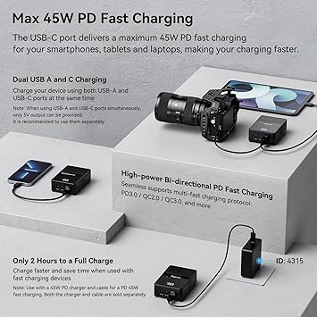 SmallRig V Mount Battery VB50, 3400mAh 50Wh 14.8V mini V-Mount Battery Support 45W PD USB-C Fast Charger, with D-TAP, USB-A, Dual DC Port, OLED Screen, for Camera, Camcorder, Monitor, Filmmaker - 3579