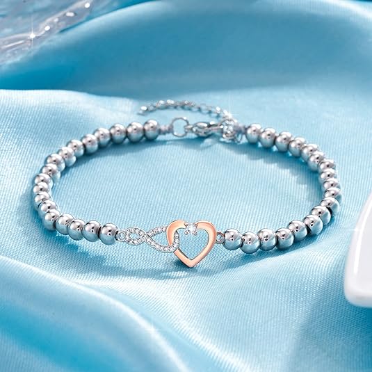 Shonyin Mom Daughter Grandma Auntie Sister Friends Girlfriend Mother-in-law Daughter-in-law Infinity Heart Bracelet Valentine's Day Mother's Day Birthday Christmas Gifts (8"+2" Adjustable)