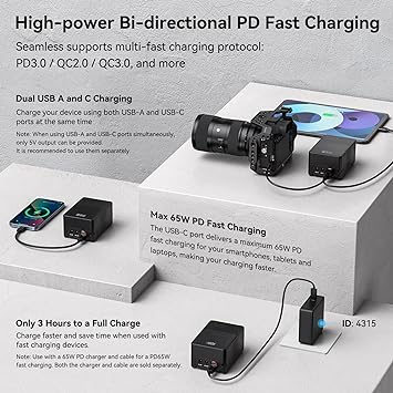 SmallRig V Mount Battery VB99, 6700mAh 99Wh 14.8V mini V-Mount Battery Support 65W PD USB-C Fast Charger, with D-TAP, USB-A, Dual DC Port, OLED Screen, for Camera, Camcorder, Monitor, Filmmaker - 3580