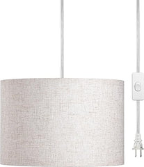 DEWENWILS Plug in Pendant Light, Hanging Light with 15Ft Clear Cord, On/Off Switch, Beige Linen Shade, Hanging Light Fixture for Bedroom, Kitchen, Living Room, Dining Table