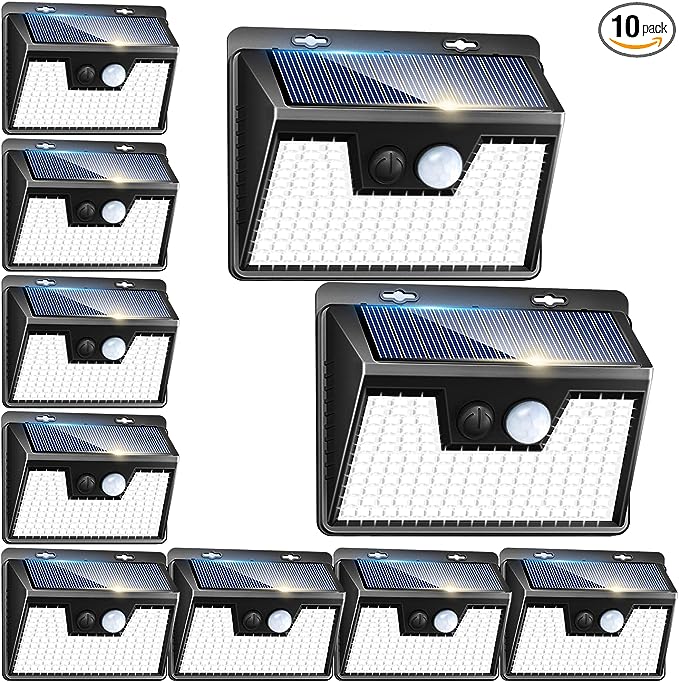 Solar Lights for Outside [10 Pack/140LED], Peasur Motion Sensor Outdoor Lights Ultra-Bright, Solar Security Lights 3 Working Modes, Solar Lights Outdoor Waterproof for Outside Garden Yard Fence(500LM)