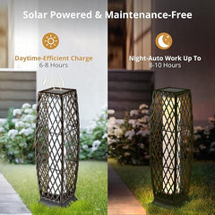 LEDIARY Solar Powered Outdoor Floor Lamp, 2 Piece Resin Wicker Outdoor Lamps, 40 LM Lantern Weather–Resistant Rattan Deck Light for Garden, Porch, Lawn Patio, Yard, Courtyard, Deck (Dark Brown)