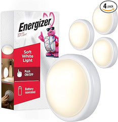 Energizer LED Tap Light, 4 Pack, Push Light, Battery Operated, Touch Light, Stick On Lights, Wireless Lights, Puck Lights, Under Cabinet Lighting, Perfect for Closets, Kitchen and More, 48958-P1