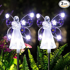 GIGALUMI Solar Angel Garden Stake Lights - 2 Pack Angel Solar Lights Outdoor Garden, Eternal Light Angel with 7 LEDs for Cemetery Grave Decorations, Memorial Gift, Christmas Yard Art, Sympathy Gifts