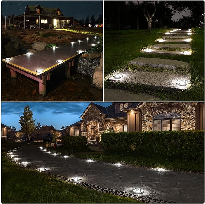 VOLISUN Solar Deck Lights Driveway Dock Lights, 12-Pack Waterproof 600mAh Outdoor LED Aluminum Dock Lighting Warning Step Lights for Driveway Sidewalk Garden Pathway Yard(White)