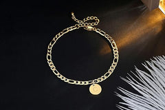 FOSIR 18K Gold Plated Stainless Steel Figaro Chain Anklet for Women Girls, Initial Ankle Bracelets