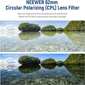 NEEWER 82mm Polarizer Filter 30 Layer Multi Resistant Nano Coated Circular Polarizing Filter(CPL) with HD Optical Glass/Ultra Slim Frame, Reduce Glare/Enhance Contrast/Reduce Reflection