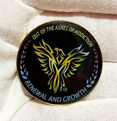 Phoenix Bird Medallion "out of the ashes of addiction renewal and growth" Recovery Coin