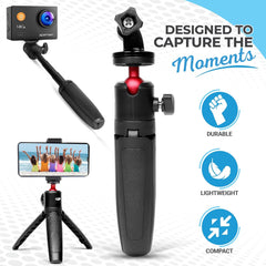 Selfie Stick Tripod with Phone Holder, Portable Tripod Compatible with iPhone/Android/GoPro Cameras, Mini Selfie Stick for Group Photos, Video Recording, Live Streaming, and vlogging by Action Pro