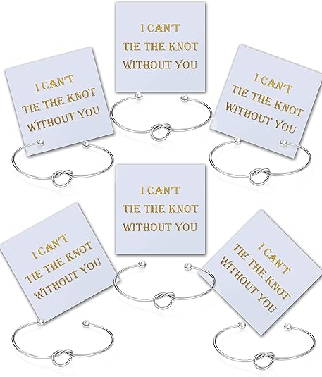 CHICNOW I Can't Tie The Knot Without You Bridesmaid Gift Cards Bridesmaid Bracelets Silver Tone- Set of 4,5,6