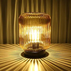 LUSHARBOR Battery Operated Lamp, Cordless Table Lamps for Home Decor, Battery Powered Nightlight with LED Bulb, Decorative Glass Beside Lamp for Bedroom Living Room-Gold